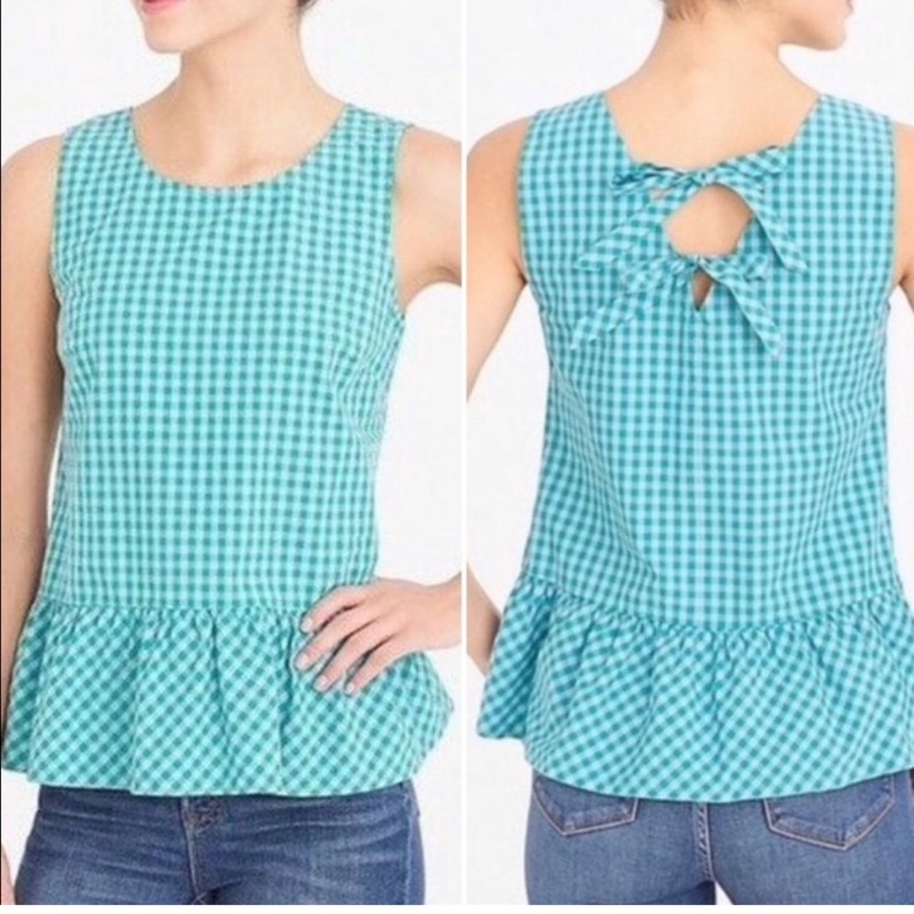 J CREW Blue & Green Gingham Top